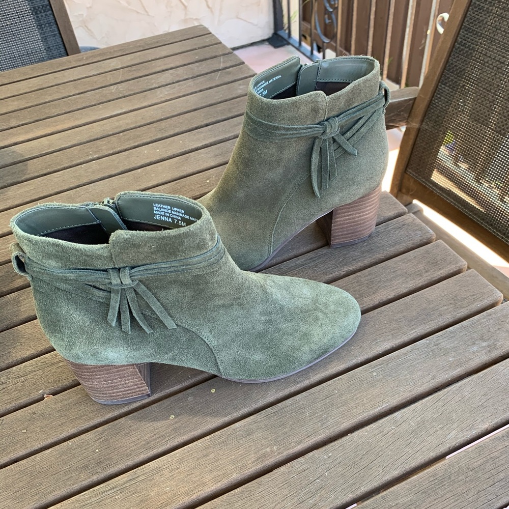 Olive Green Suede Booties - Size 7.5